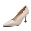 French Small High-heeled Women's Shoes Stiletto New Spring and Summer Professional Dress Black Single Shoes Work Soft Leather Shoes Middle Heel