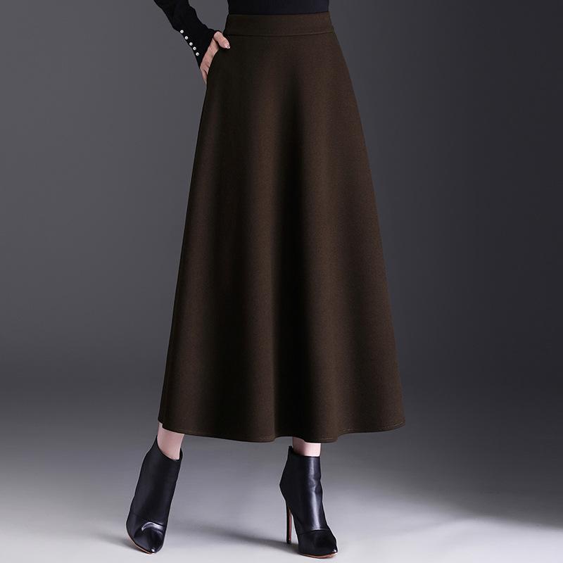 Trendy Women's Winter Woolen A-Line Half-Skirt: Mid-Length Flare Design
