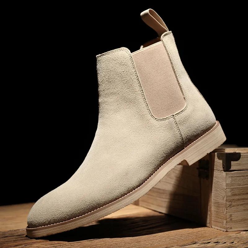 Men's Classic Retro Chelsea Boots Cow Suede Genuine Leather Men British Style Short Ankle Boot Mens Casual Shoes Zapatillas Male