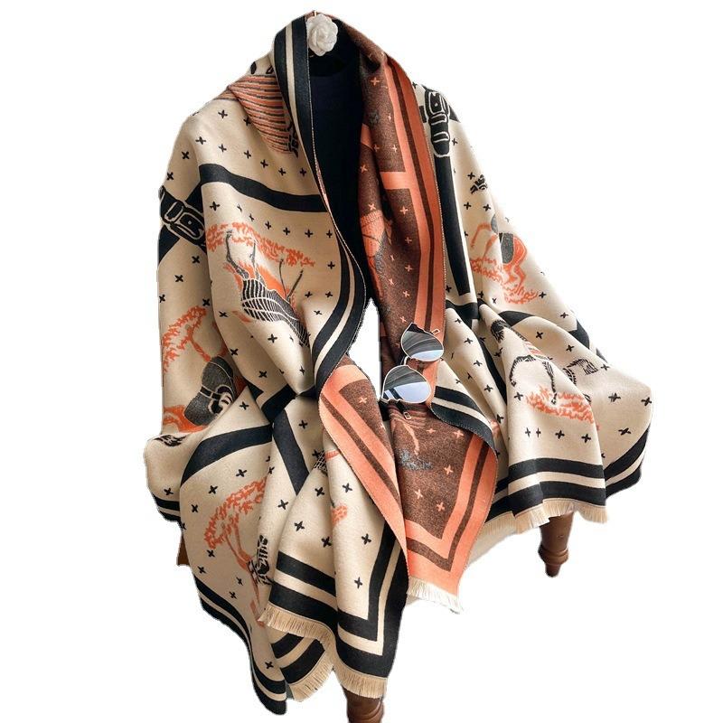 Autumn and Winter New Carriage Imitation Cashmere Air Conditioner Shawl Fashion Short Beard Thickened Scarf Light Luxury Versatile Scarf Women