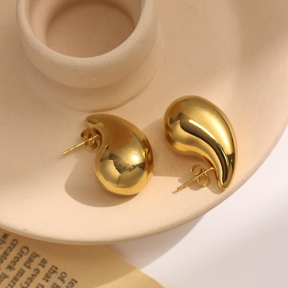 European and American INS Style Stainless Steel Water Drop Gold Ear Studs