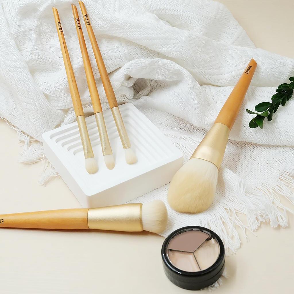 EDTRE Makeup Brush Set with DuPont Paper Cosmetic Perfect As a Gift or Travel White 10-Piece Pouch, Eco-Friendly, Brush,