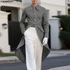 INCERUN Men Lapel Neck Long Sleeve Striped Irregular Splits Casual Long Shirts Tops