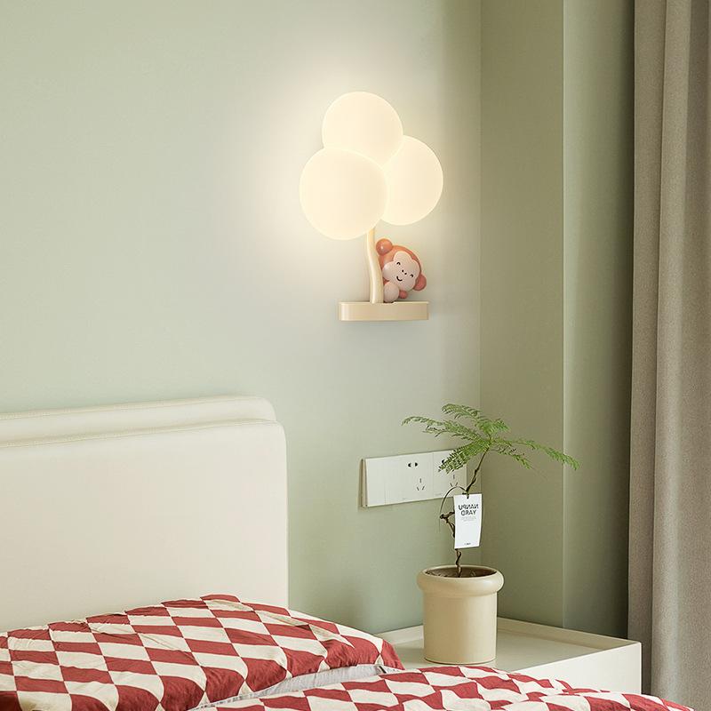 Modern Simple PE Monkey LED Wall Light Petal Cream Wind Nordic Bedroom Board Study Wall Lamp Dimmable Luster Atmosphere