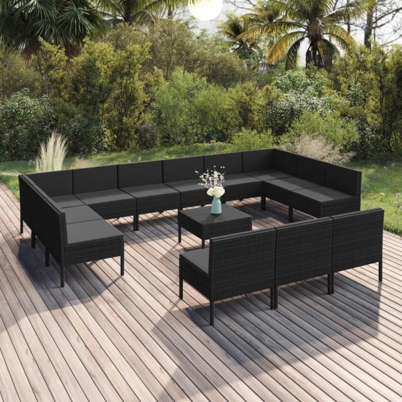 Day and Night - Day and Night Garden Furniture Set 14 Pieces Black Synthetic Rattan Cushions