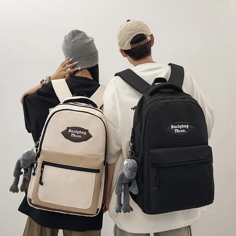 Color Block Student School Bag Men's Large Capacity Backpack Women Travel Couple Bag