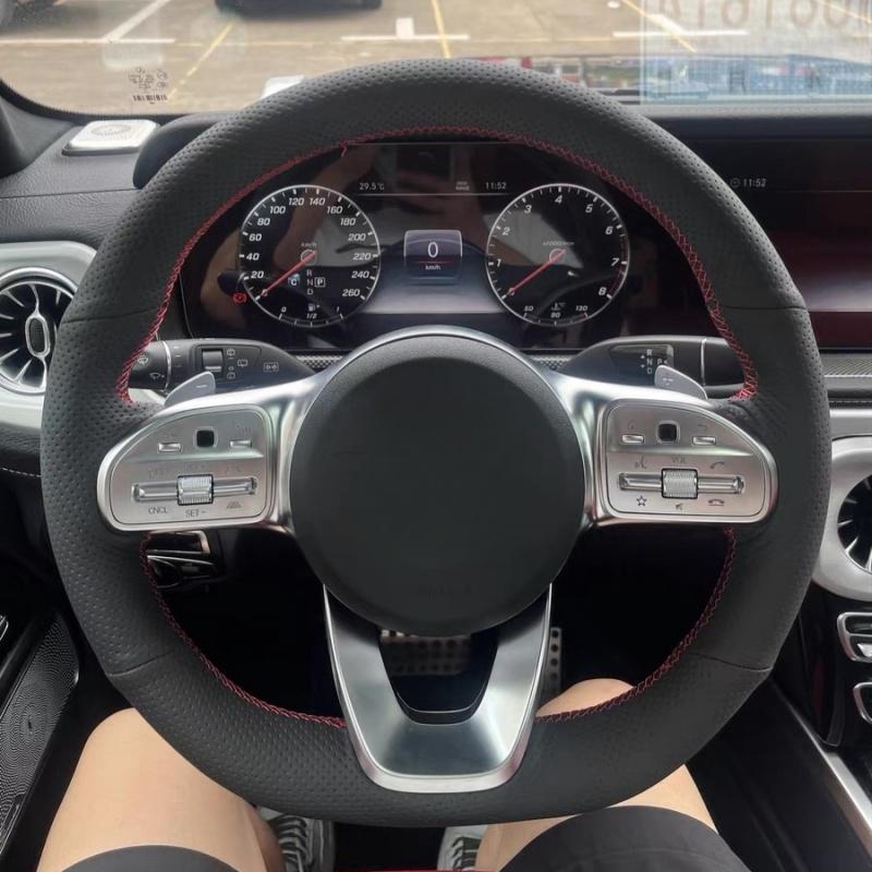 Steering Wheel Cover Faux Leather For Mercedes-Benz S-Class W222 GLC A-Class W177 W205  Braiding Cover For Benz Steering Wheel Red Thread