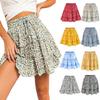 Summer Women's Casual High Waist Ruffled Floral Skirt Beach A-line Skirt