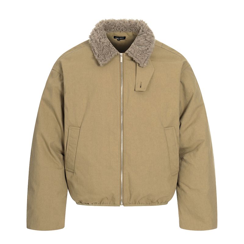 

Kisko Barn Style Retro Lamb Fur Collar Thickened Puffer Jacket for Men and Women, High-End Warm Cotton Coat for Couples Khaki XL