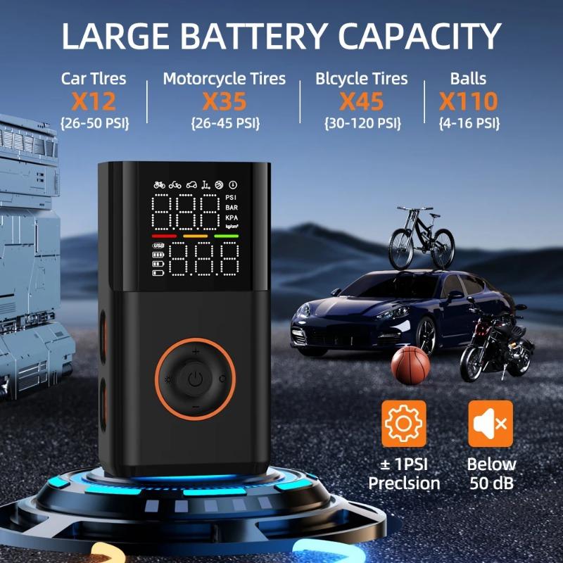 Car Wireless Air Pump Tire Inflation Portable Tyre Ball Inflator  Electric for Cars Motorcycle Bicycle Color-gradient Light