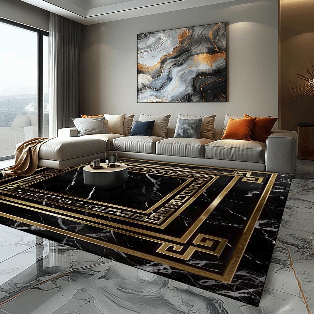 

Luxury Black Gold Large Rugs for Living Room European Style Decoration Home Carpet Sofa Coffee Tables Mat Non-slip Bedroom Rug 60x90cm