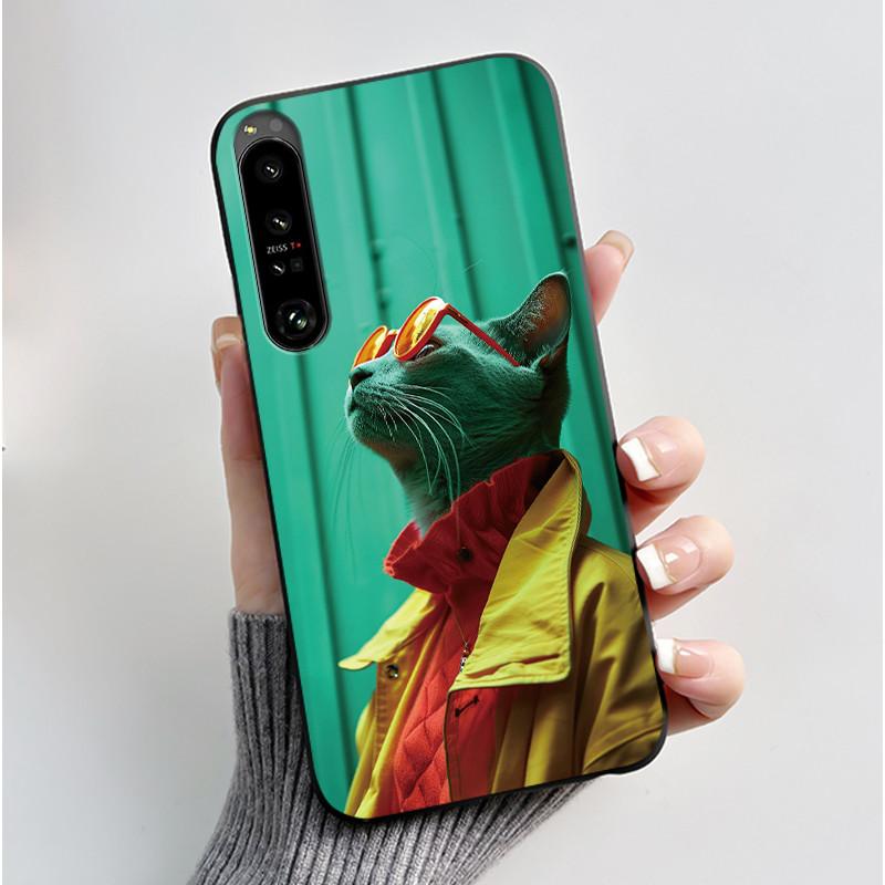 Cute Case For Sony Xperia 1 IV V II III Capa Coque Printing Shell Protective Cover Soft Silicone Cartoon Black Casing Fundas