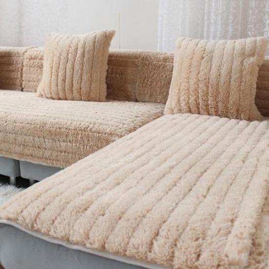 Autumn Winter Thick Plush Sofa Cushion Non-slip Solid Color Couch Cover Armrest Towel Fabric Backrest Cover Europe L-shape