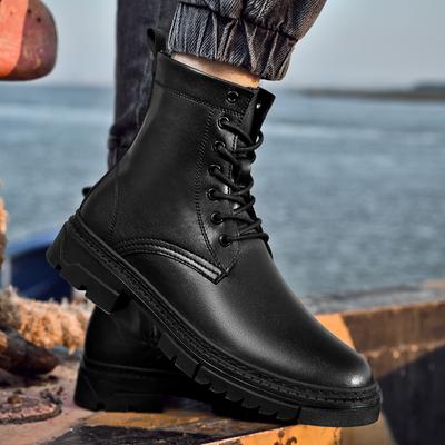 Fashion Men Sneakers Designer Mens Cowboy Boots Genuine Leather Platform Winter Shoes Black Ankle Boot Short Plush Motorcycle Botas Male