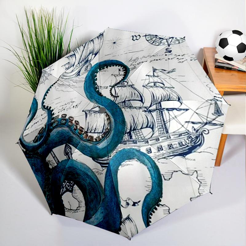 Retro Cthulhu Octopus Umbrella Automatic Open/close, Sturdy Iron Frame & 8-Rib Struct, Umbrella for Women & Men, Christmas Gifts