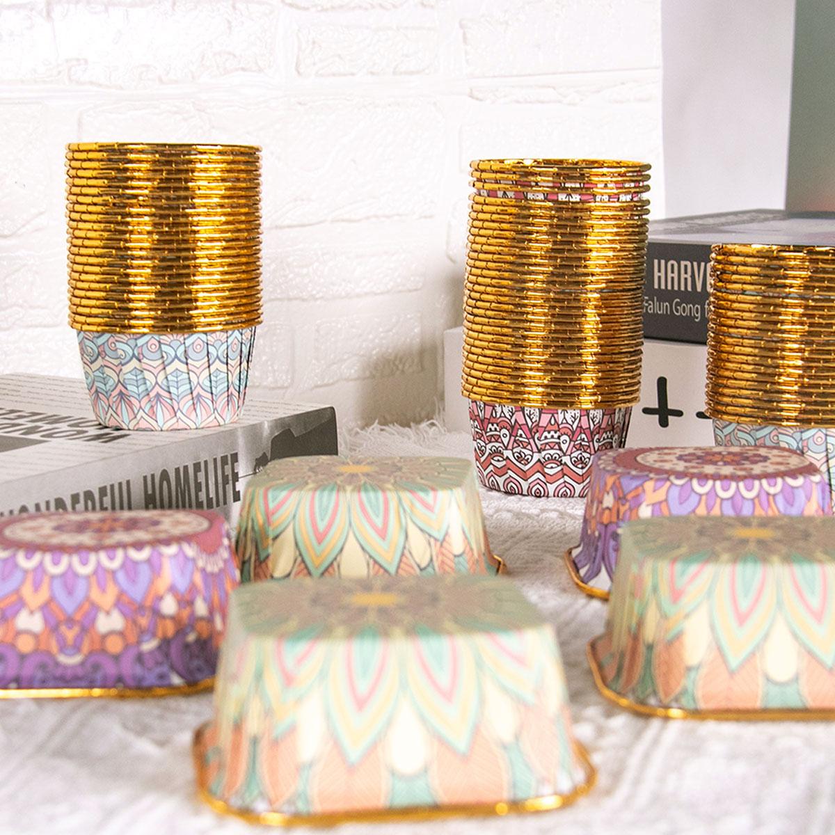 

50pcs Gold Foil Cupcake Liners Ramadan Party Home Baking Decorations Cupcake Wrappers 2024 Muslin Eid Mubarak Party Supplies