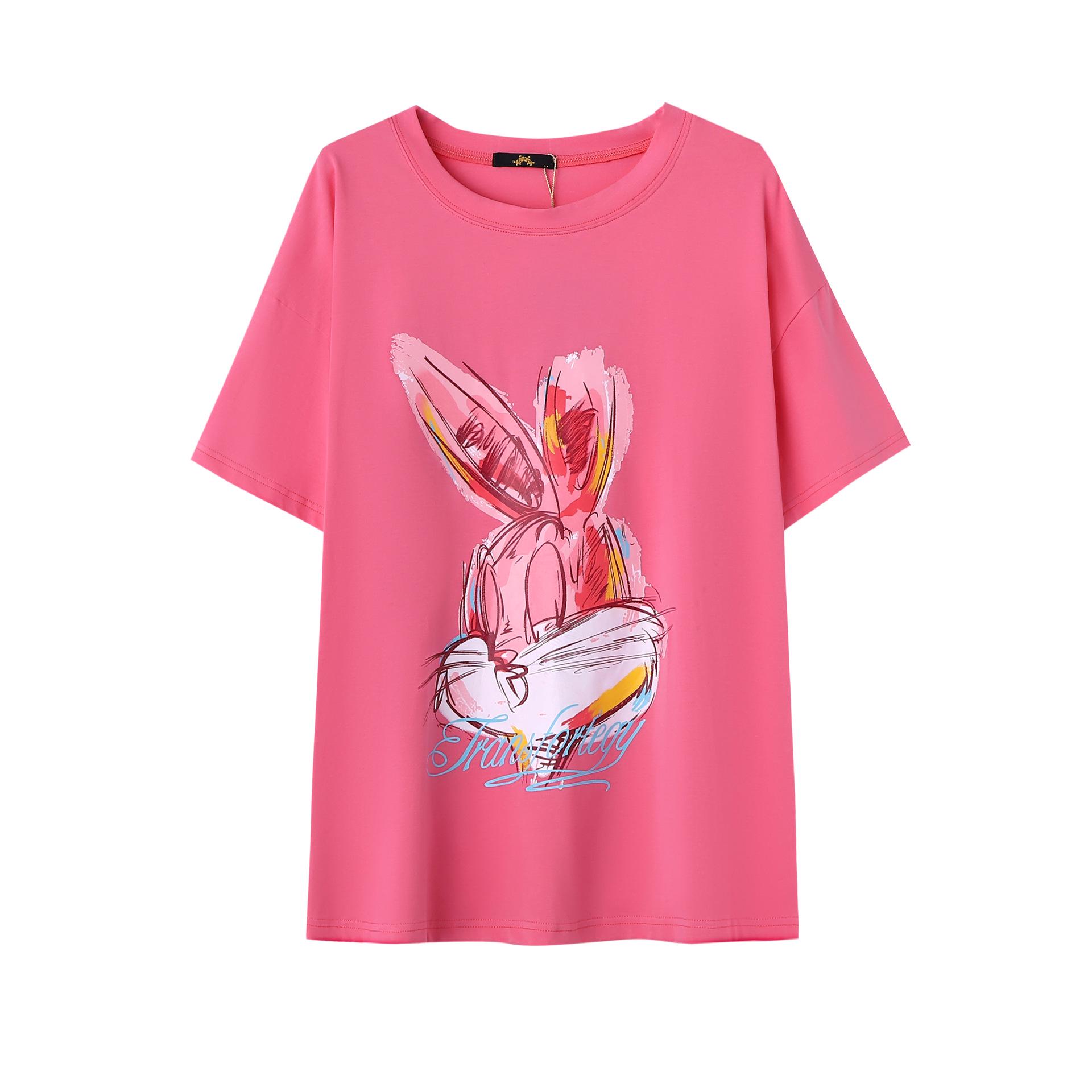 

Футболка с мультяшным принтом больших размеров - Коллекция Лето 2025, Повседневный свободный крой, Круглый вырез, Приталенный стиль, 120-300 цзинь 3XL (160-190 jin)