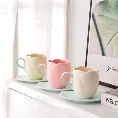 280/300ml Flower Mark Ceramic Cup And Plate Set Vintage Tulip Coffee Cup High Beauty Exquisite Pink Red Afternoon Tea Cup