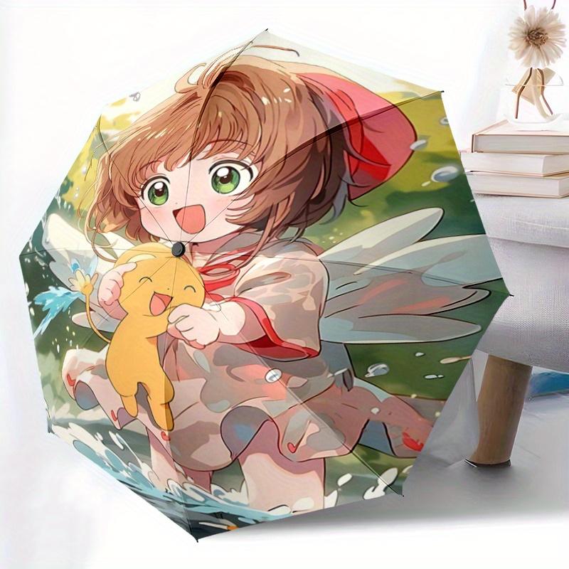 1pc Happy Cardcaptor Sakura Pattern Beautiful Looking Automatic Folding Umbrella, 3 Folding, 8 Iron Frame Design, Durable and Suitable for T