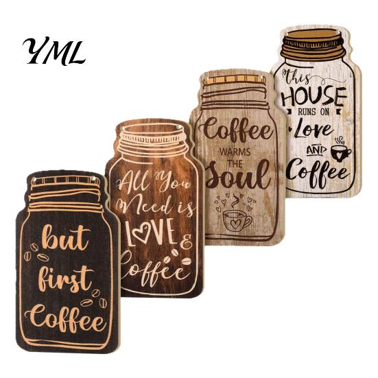 Coffee Station Hanging Decoration 4Pcs Bar Wooden Wall Sign, Farmhouse Rustic Mason Jar Kitchen Sign Decoration, Art Plaque for Cafe Dining