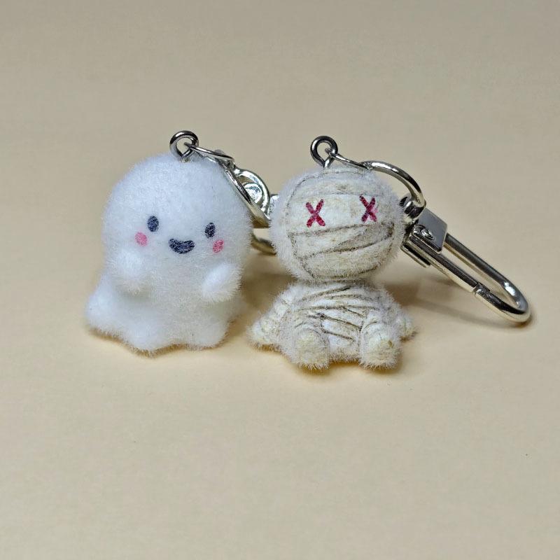 Kawaii Flocked Mummy Ghost Phone Chain Charm Strap Adorable Cartoon Plush Keyring Ins Style Phone Case Bag Camera Pendant