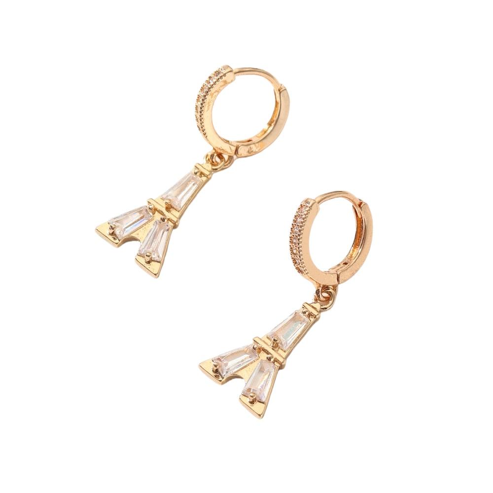 Tower Shape Dangle Earrings for Women 2025 New Fashion Zirconia Earring Golden Wedding Party Jewelry Accessories