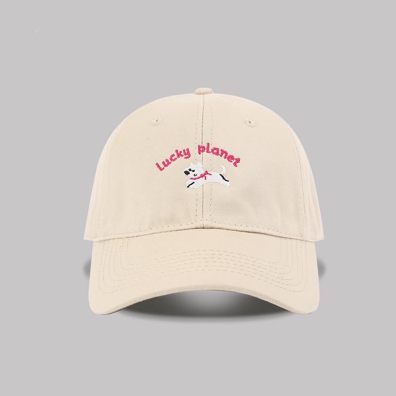 Embroidery puppy baseball cap women's spring new versatile sunshade big head circumference showing face small peaked cap male trend