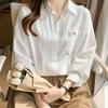 Combed Cotton White Shirt for Women Long-sleeved Spring Clothes New Commuter Versatile Top Pure Cotton Layered Shirt