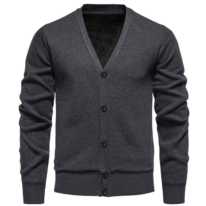 Men Slim Fit Fleece Knit Long Sleeve Cardigan Solid Color Casual