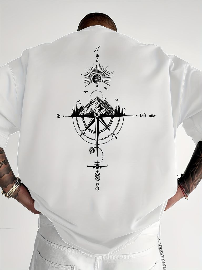 Golden Compass Rose Mountain Print 100 Cotton Men Woment Tshirt Summer Autumn Daily Sports Casual Loose Street Short Sleeve
