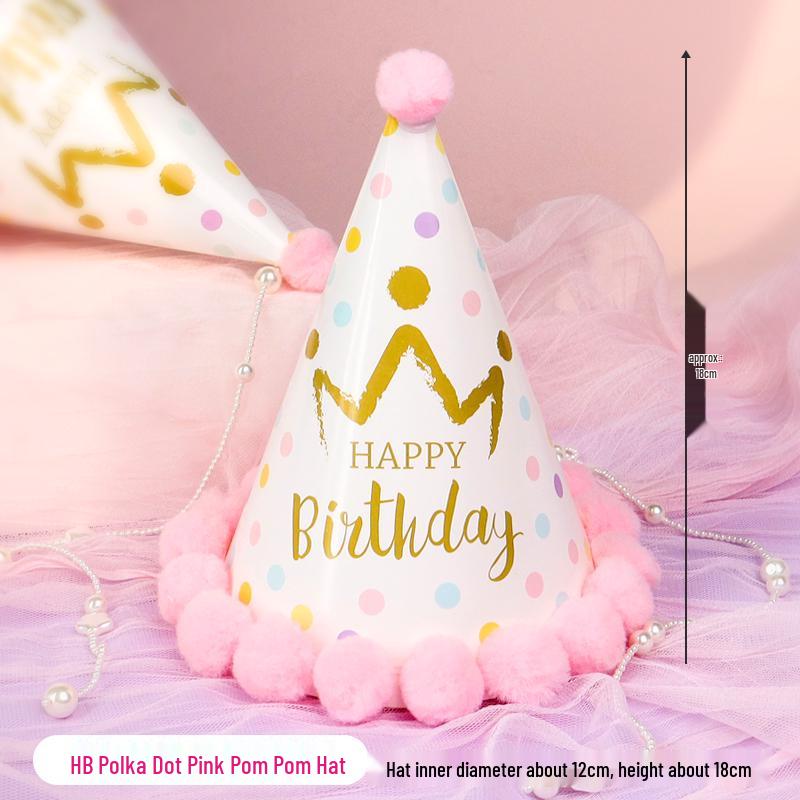 Creative Birthday Cake Pom-Pom Party Hat for Kids & Adults