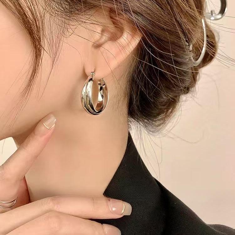 European & American High-End Geometric Double Layer Circle Earrings