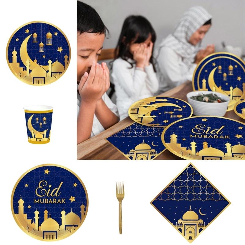 Disposable Eid Paper Tableware SetNew Year Party Background Decoration
