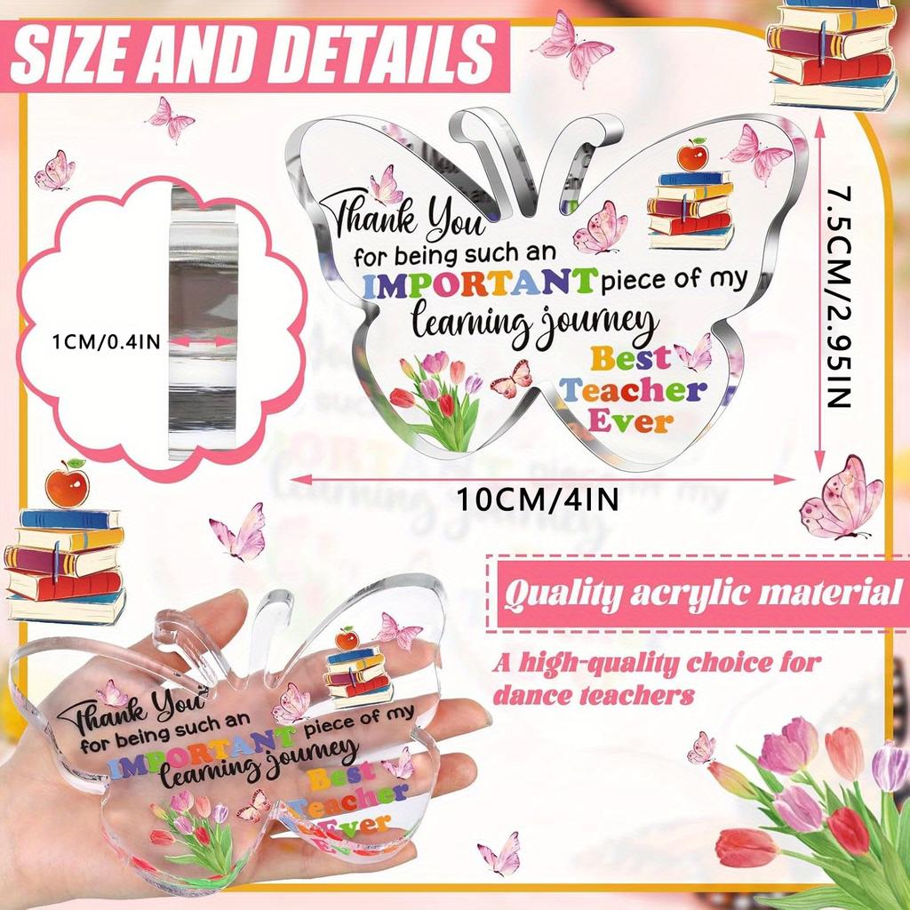 Akrylpresent till lärare med fjärilsdesign - 'Tack för att du är en så viktig del av min läranderesa Bästa läraren någonsin