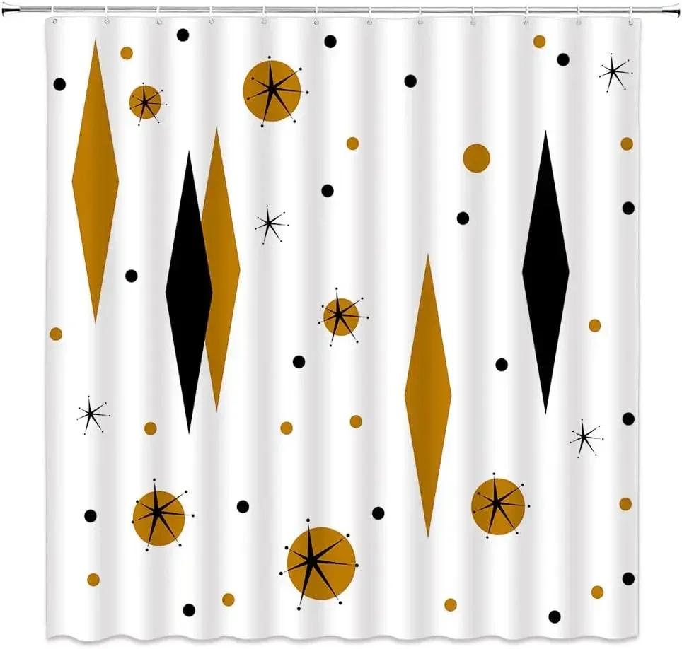 

Modern Abstract Wave Dot Shower Curtain Retro Geometric Bathroom Decoration With Hook Polyester Waterproof Shower Curtain W60H190(CM)-1 Pcs