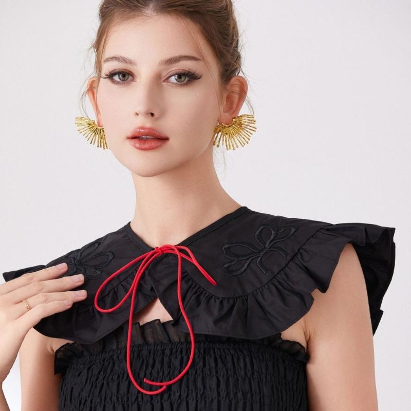 CourtStyle Detachable Collar with Ruffle Trim and Embroidery Bowknot Shirt Collar Shawl Wrap Formal Occasion Accessory