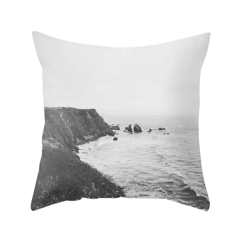 Retro Black and White Landscape Peach Leather Velvet Pillowcase Home Sofa Decoration Pillow Cushion Cover