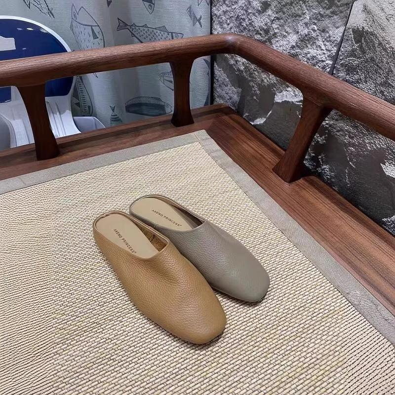 Baotou Half Slippers Women's Summer Wear 2025 Ultra-soft Leather Soft-soled Lazy Single Shoes Comfortable and Versatile Temperament Muller Shoes