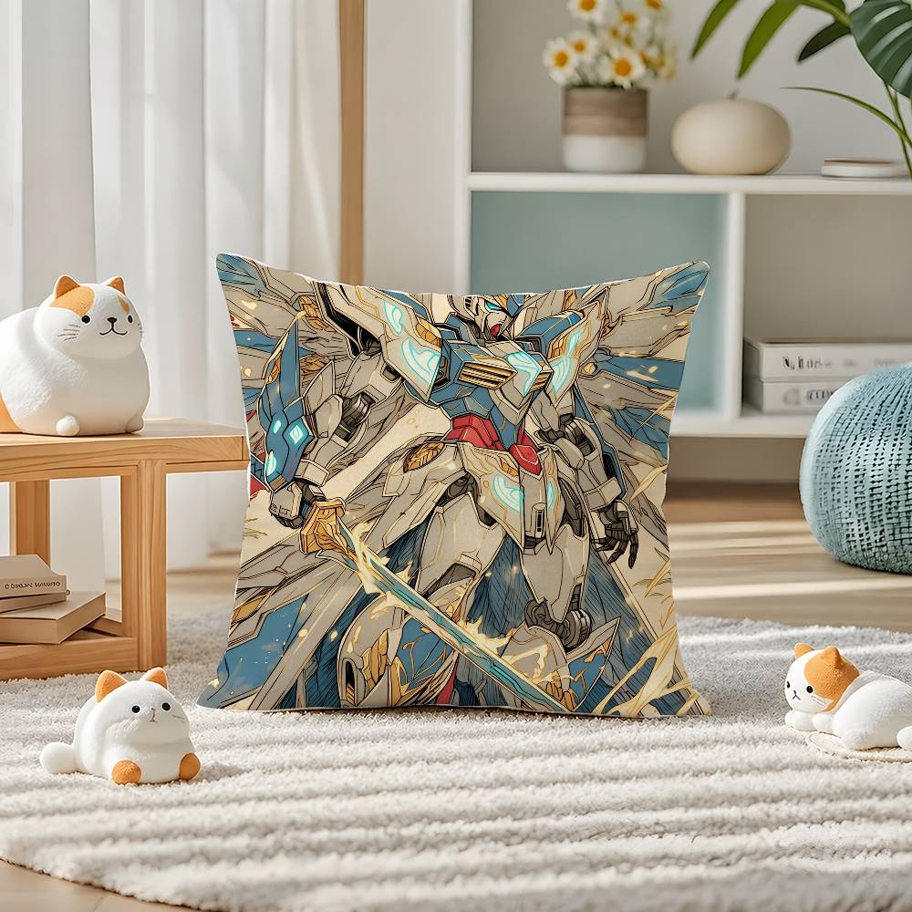 Mobile Suit Gundam Gundam Epyon Anime Plush Pillow Cover Soft Short Plush Cushion Cover For Sofa Bedroom Home Decor Gift