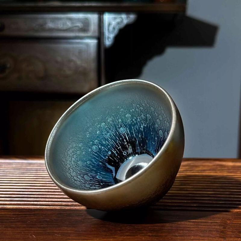 Jianzhan Keramik Teetasse Handgefertigt Eisenkörper Chinesisches Gongfu Teeset Sternenfeld Glasur Persönliche Meistertasse für Teezeremonie Geschenk