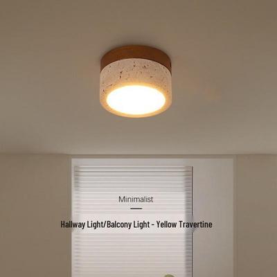 Yellow Travertine LED Ceiling Light - Mid-Century Wabi-Sabi Cream Style for Hallway and Entrance.