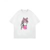 Übergroßes T-Shirt Schwarzes Pferd mit rosa Brille und Schleife Kaugummi-Print Freizeitkleidung für Damen Sommer-Outfit Streetstyle Mode-Top