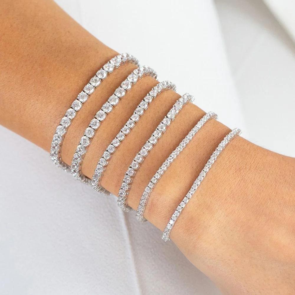 Women's Tennis Bracelet Hip Hop Trendy AAA+ Cubic Zirconia Silver Color Teen Girl Crystal Chain On The Hand Wedding Jewelry H086