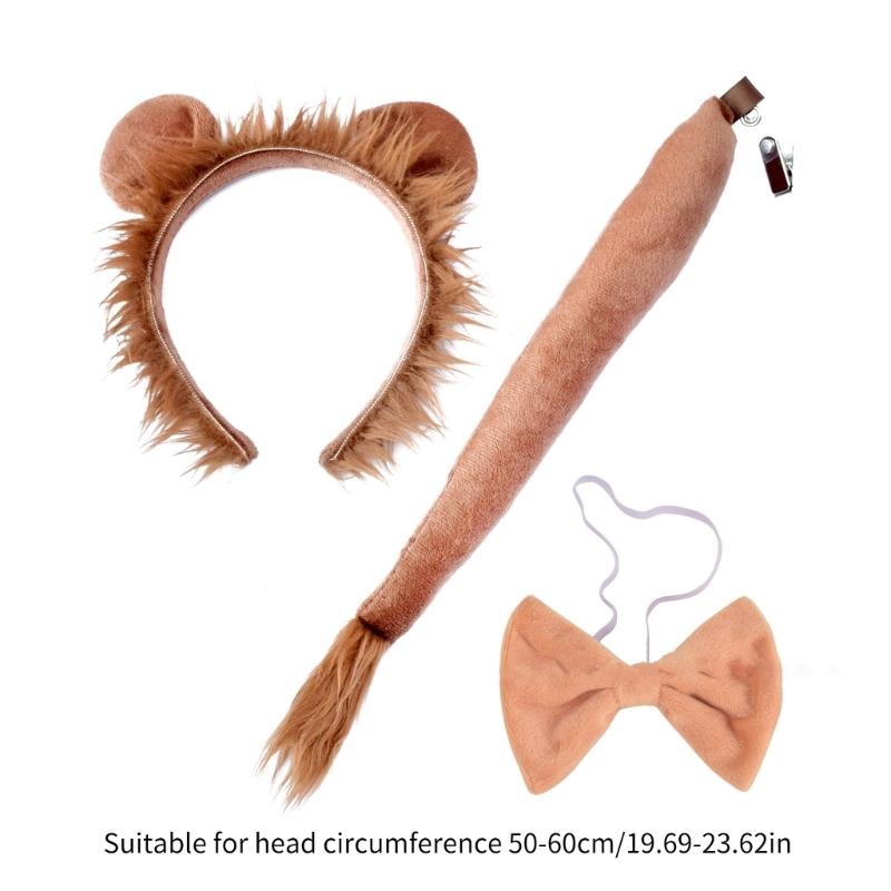 3pieces Creative Performances Lion Ear Hairband Bowtie Tail Adult Taking Photo Headbands Halloween Carnivals Hair Hoop