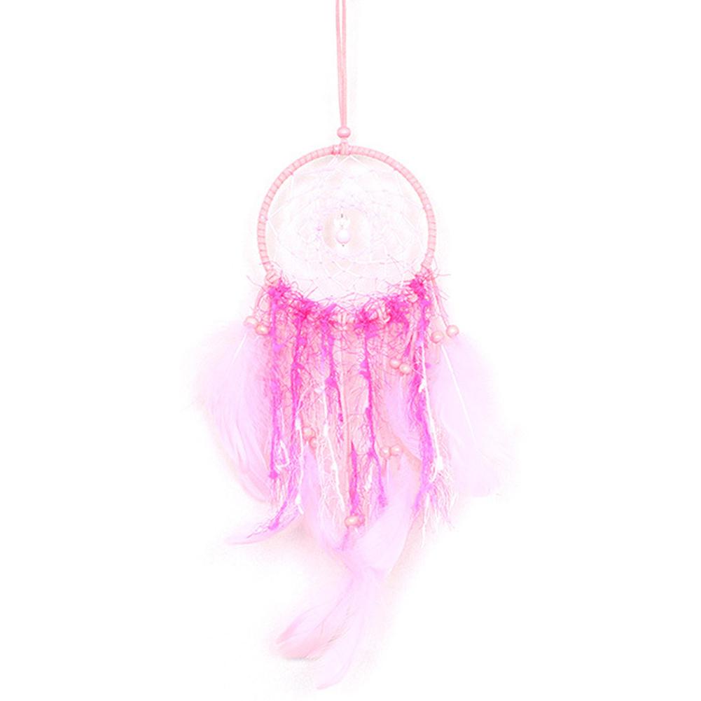 Wall Hanging Pink Feather Dreamcatcher Pendant Gift with Night Light for Home Party Decoration