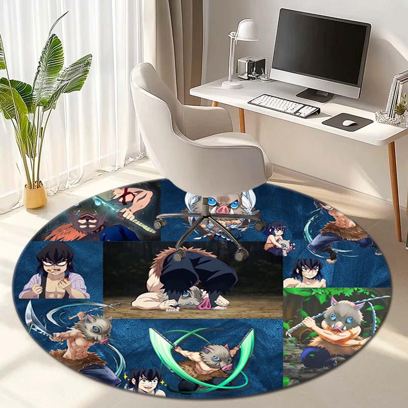 Classic Japanese-style Cartoon Demon Slayer Round Rug, Home Soft Decorative Anti-slip Yoga Mat and Chair Mat, Outdoor Floor Mat Carpet K24