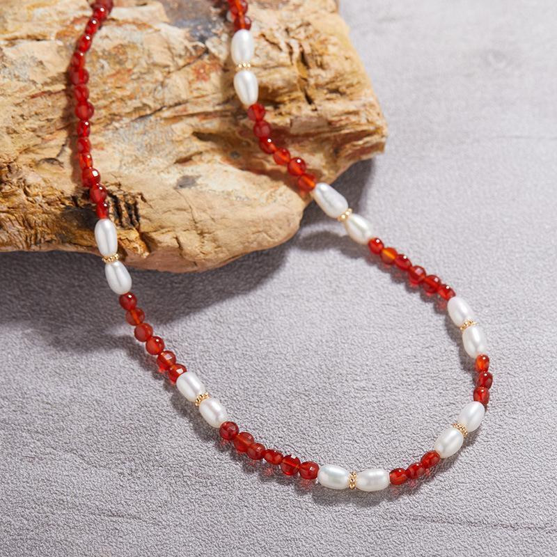 Premium S925 Sterling Silver Natural Agate Clavicle Chain Pearl Necklace French Exquisite Natal Year Handmade Beads