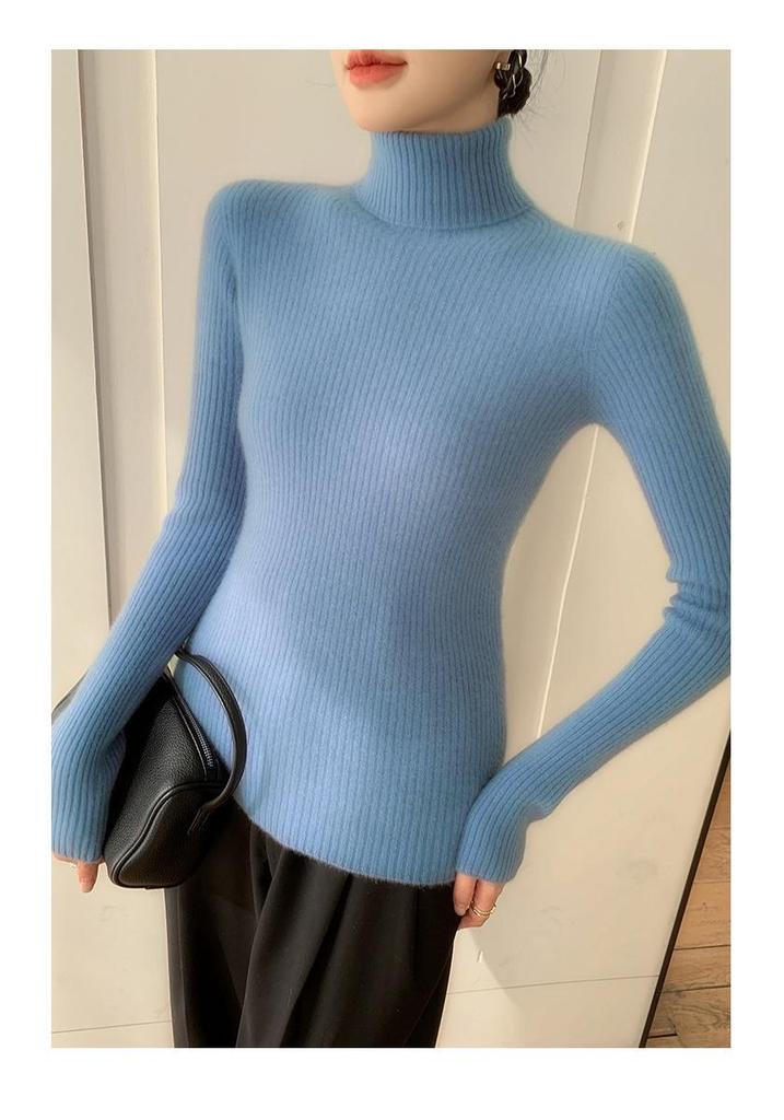 Women's High Neck Cashmere Ribbed Sweater - Slimming, Versatile Knitwear for Autumn and Winter