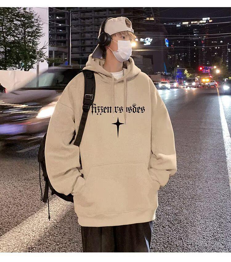 Men's Trendy Hooded Sweatshirt, Loose Fit, Letter Print, Versatile Spring/Autumn Jacket, 2024 Hong Kong Style.