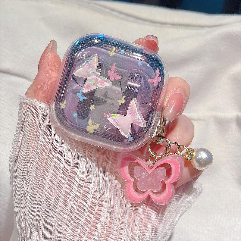 Cute Clear Silicone Headphone Case with 3D Pendants for Samsung Galaxy Buds 4/4pro Wireless Bluetooth Shockproof Earphone Cover